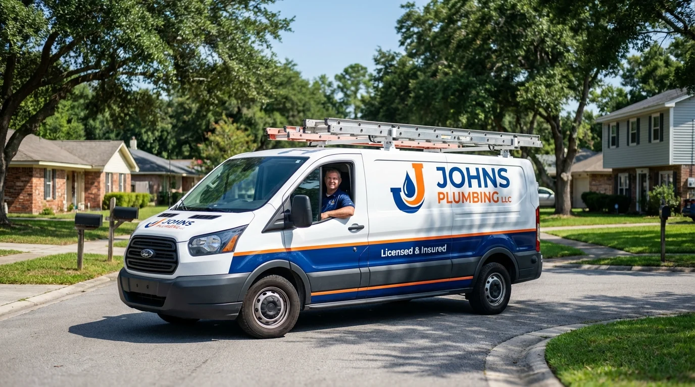 Johns Plumbing LLC service van in Haslett, MI