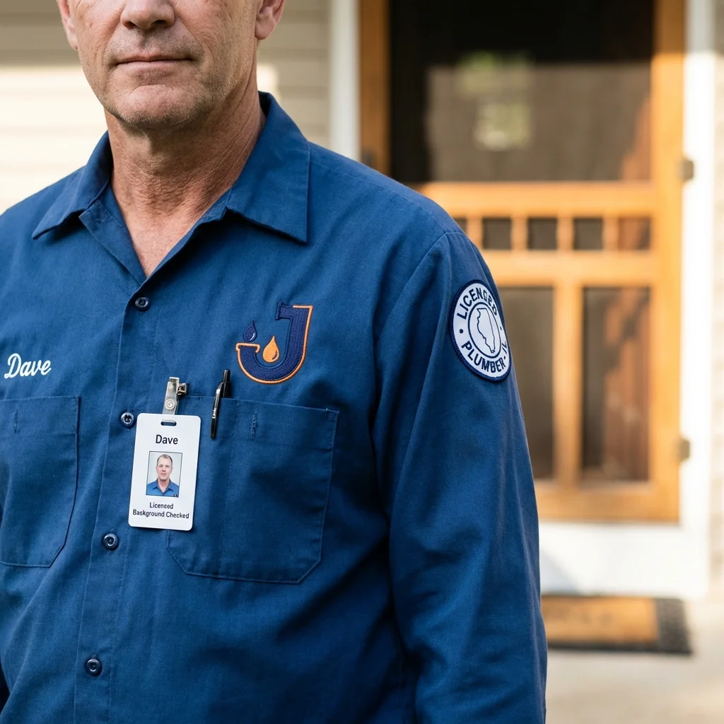 Licensed plumber showing ID badge in Haslett, MI