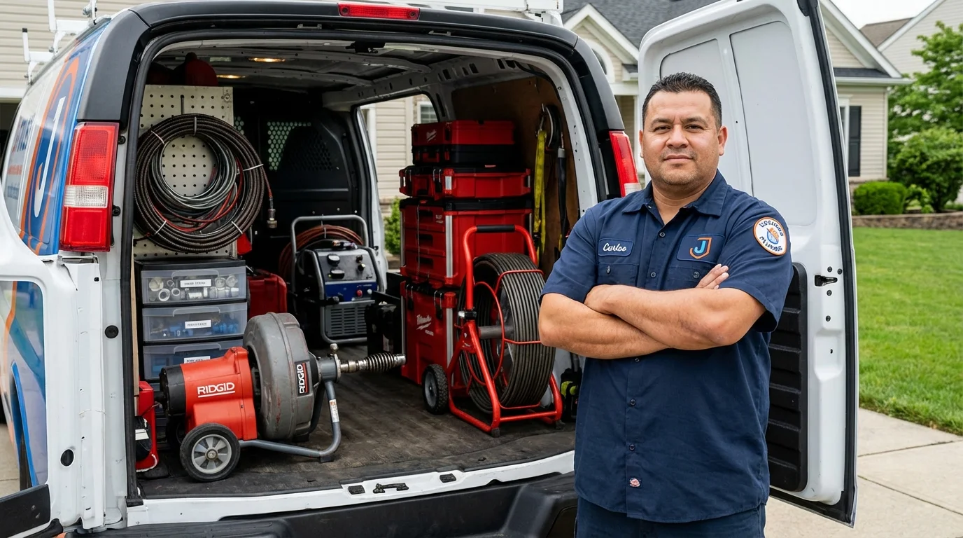 Professional drain cleaning equipment and Johns Plumbing LLC plumber in Haslett