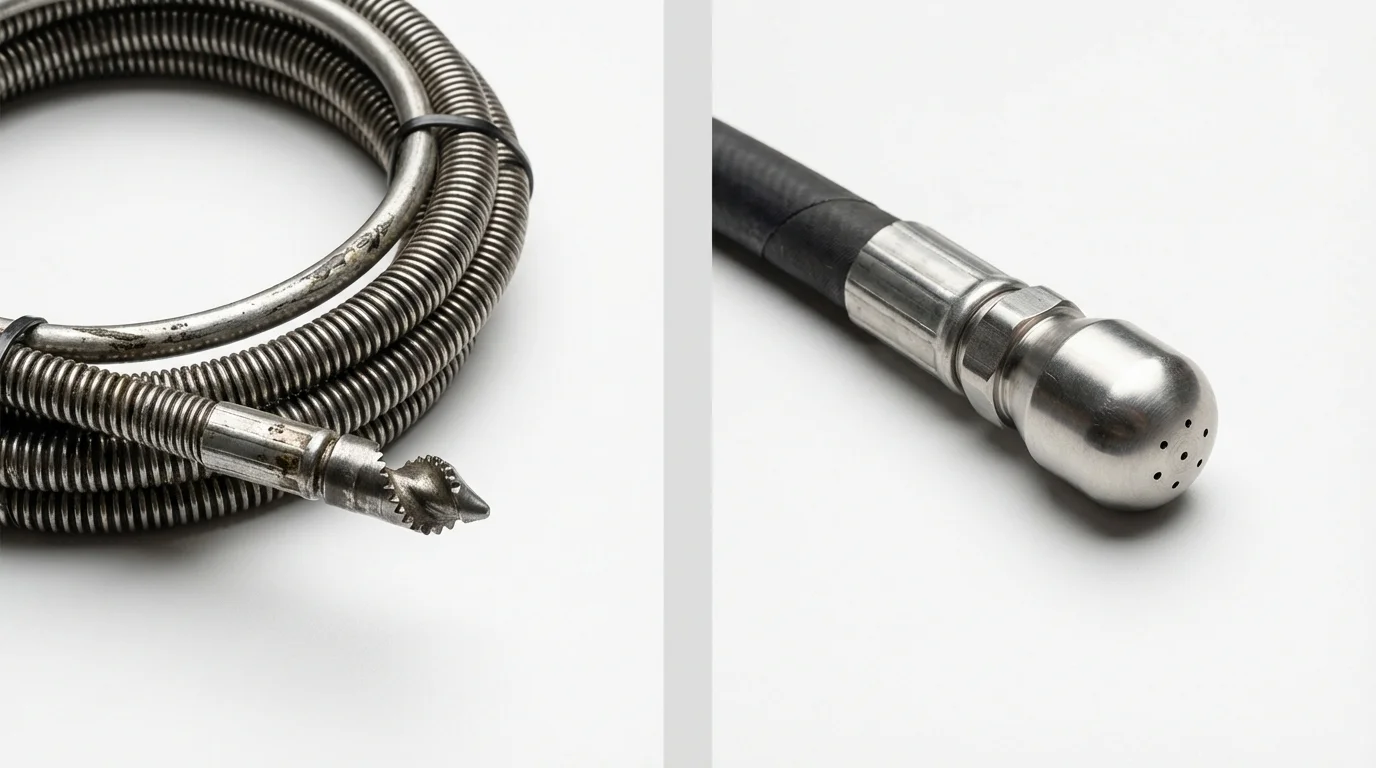 Drain snake cable and hydro jetting nozzle used for drain cleaning in Haslett, MI