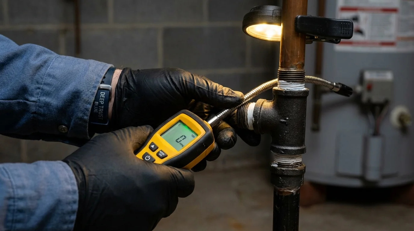Gas leak detection with electronic sniffer by Johns Plumbing LLC in Haslett