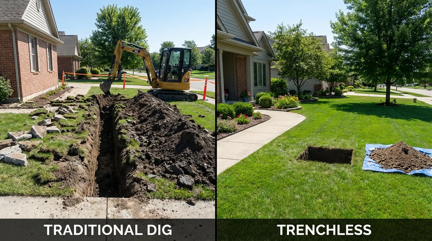 Trenchless sewer repair with minimal yard damage versus traditional excavation in Haslett, MI